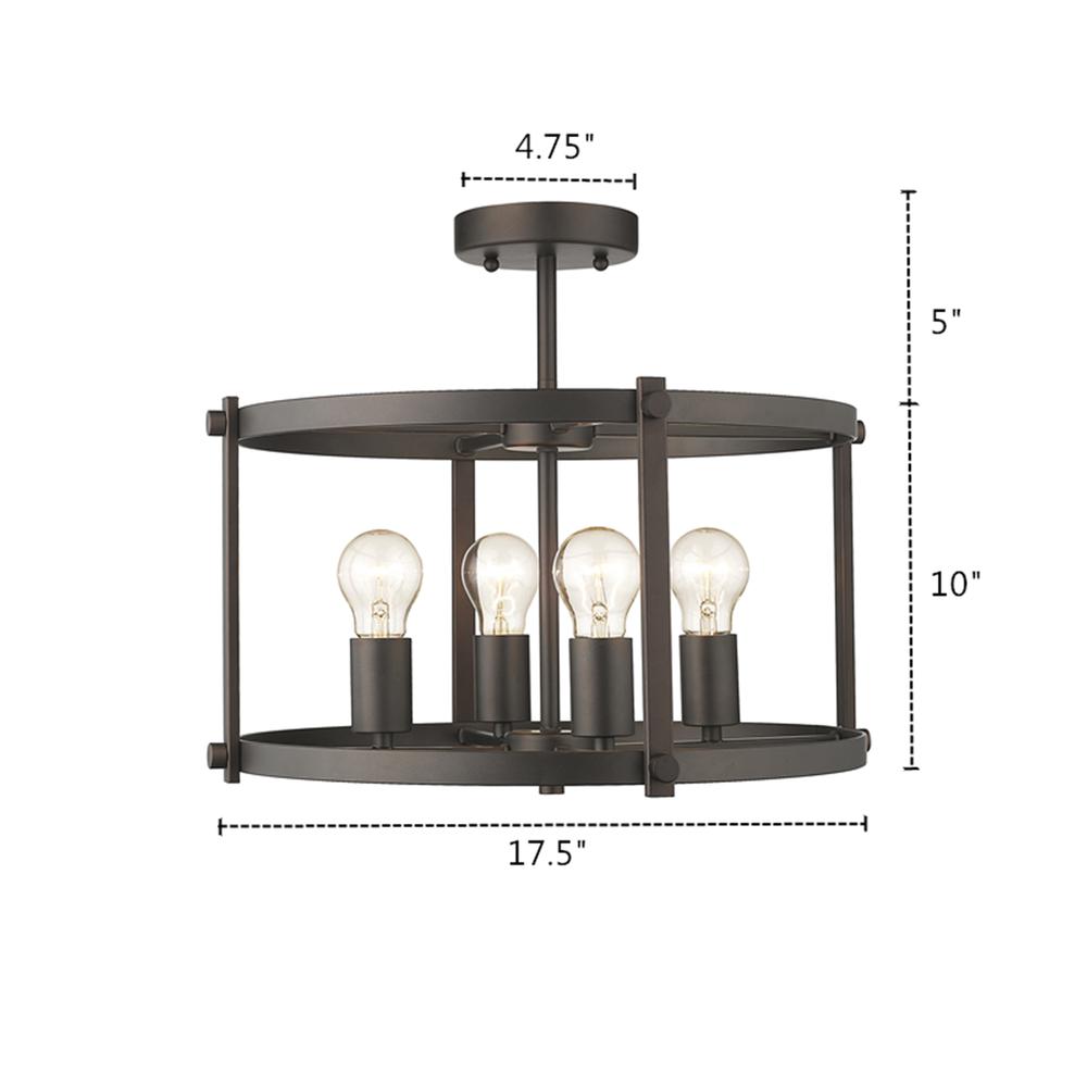 IRONCLAD Farmhouse 4 Light Rubbed Bronze Convertible Semi-flush Ceiling Fixture 17.5" Wide