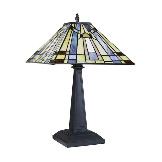 CHLOE Lighting KINSEY Mission Tiffany-Style Blackish Bronze 1 Light Table Lamp 12" Wide