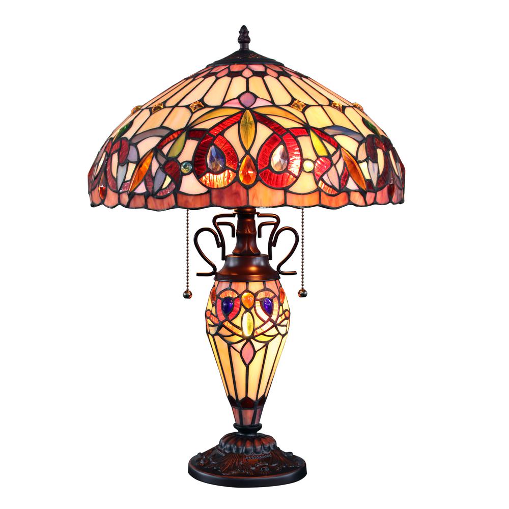 CHLOE Lighting SERENITY Tiffany-style Dark Bronze 3 Light Double Lit Table Lamp 16" Shade