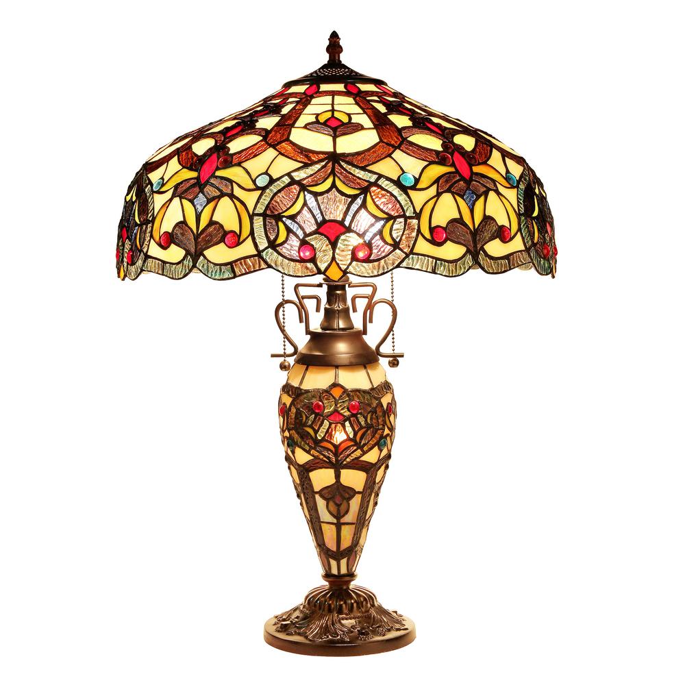 SADIE Tiffany-style 3 Light Victorian Double Lit Table Lamp 18" Shade