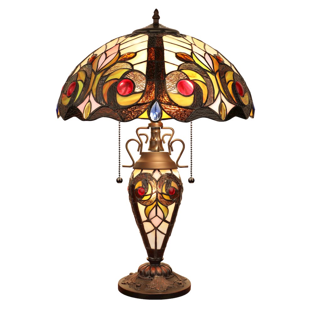 Lennon Tiffany-Style 3-Light Victorian Double Lit Table Lamp 16" Shade