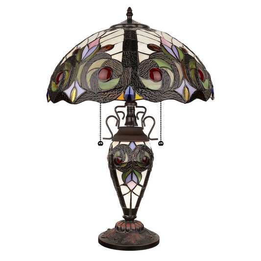 Lennon Tiffany-Style 3-Light Victorian Double Lit Table Lamp 16" Shade