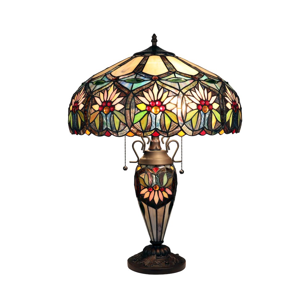 Sunny Tiffany-Style 3-Light Floral Double Lit Table Lamp 18" Shade