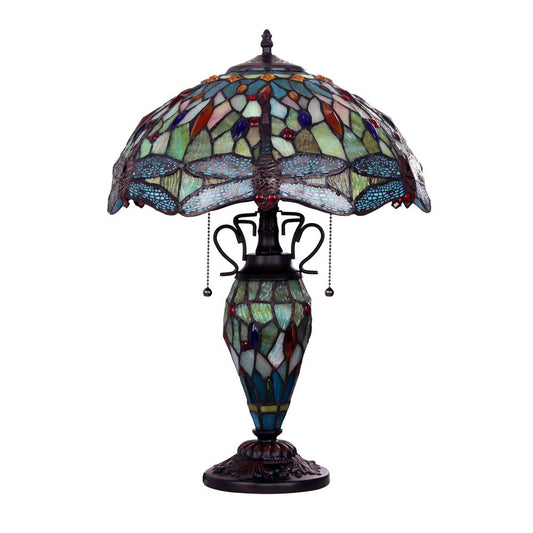 CHLOE Lighting EMPRESS Tiffany - style Dark Bronze 3 Light Double Lit Table Lamp 16" Shade