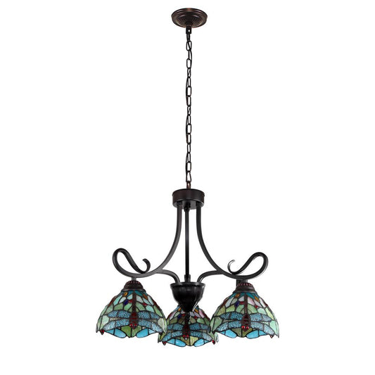 CHLOE Lighting EMPRESS Dragonfly Tiffany-style Dark Bronze 3 Light Mini Chandelier 24 " Wide