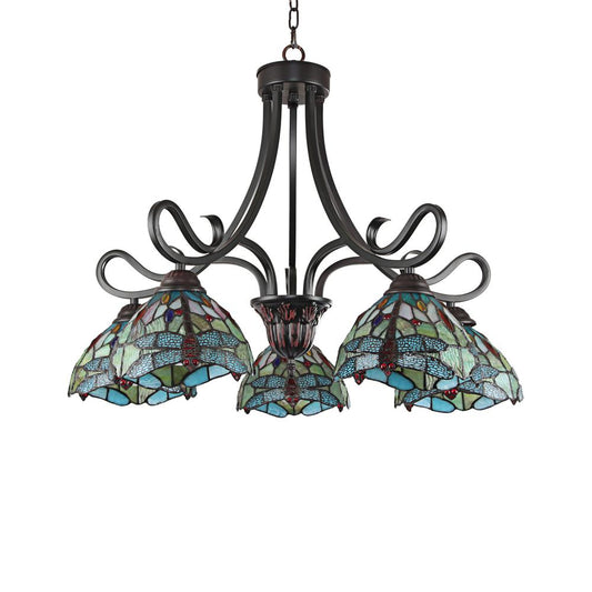 CHLOE Lighting EMPRESS Dragonfly Tiffany-style Dark Bronze 5 Light Large Chandelier 27 " Wide