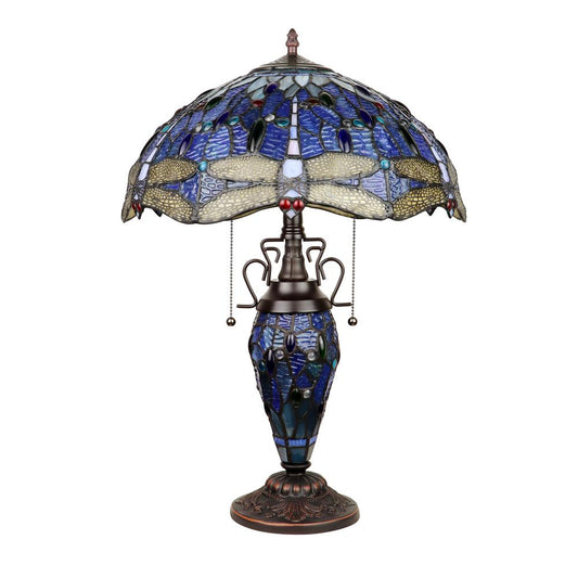 CHLOE Lighting SUNNIVA Dragonfly-Style Dark Bronze 3 Light Double Lit Table Lamp 16" Wide