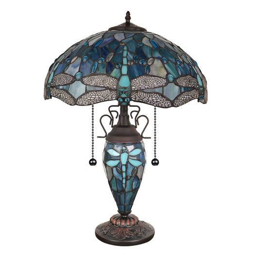 Sunniva Dragonfly Tiffany-Style 3-Light Double Lit Table Lamp 16" Shade
