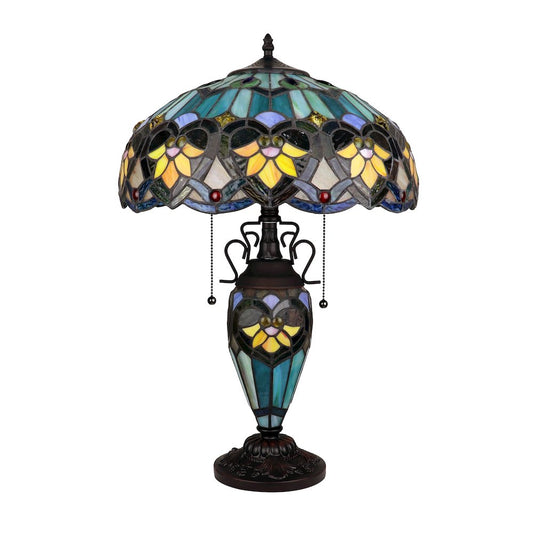 Kendall Tiffany-Style 3-Light Victorian Double Lit Table Lamp 16" Shade