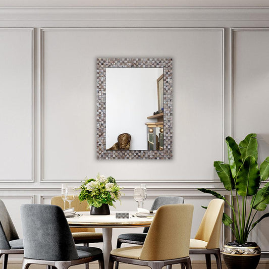 CHLOE's Reflection Verical/Horizontal Hanging Seashell Finish Rectangle Framed Wall Mirror 32" Height