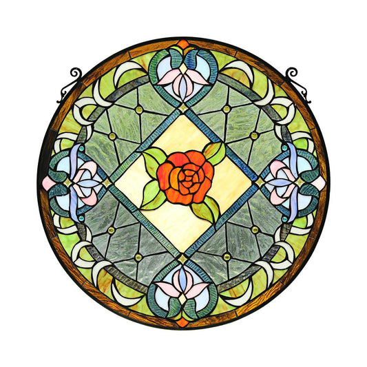 CHLOE Lighting ENCHANTED Tiffany-Style Floral Stained Glass Window Panel 25" Height
