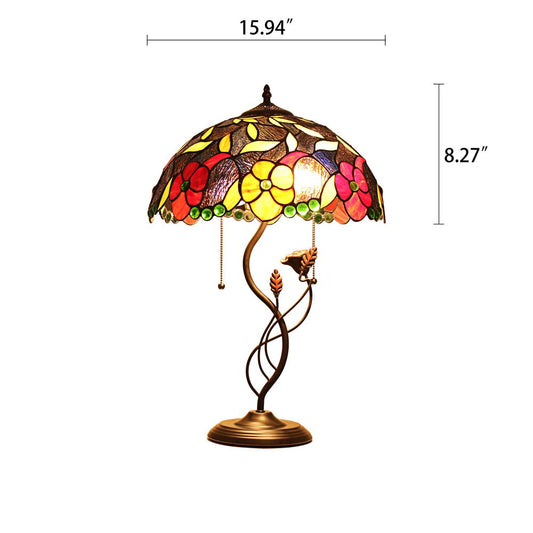CHLOE Lighting MARIEBELLE Tiffany-Style Floral Stained Glass Table Lamp 16" Width