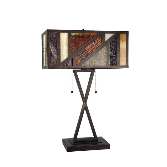 Retro-Style Stained Glass 2-Light Table Lamp 16" Shade
