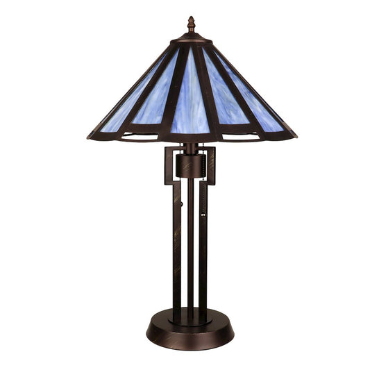 Retro-Style Stained Glass 2-Light Table Lamp 18" Shade