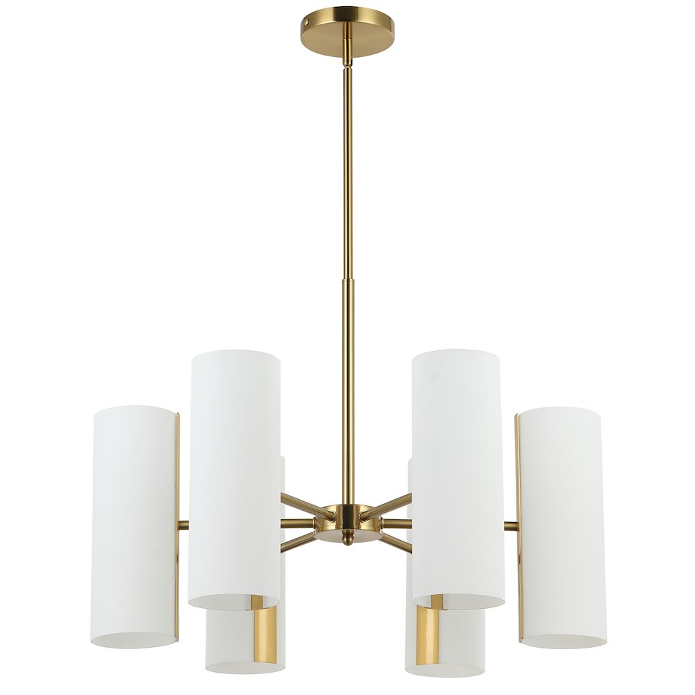 6 Light Aged Brass Chandelier w/ Opal Glass