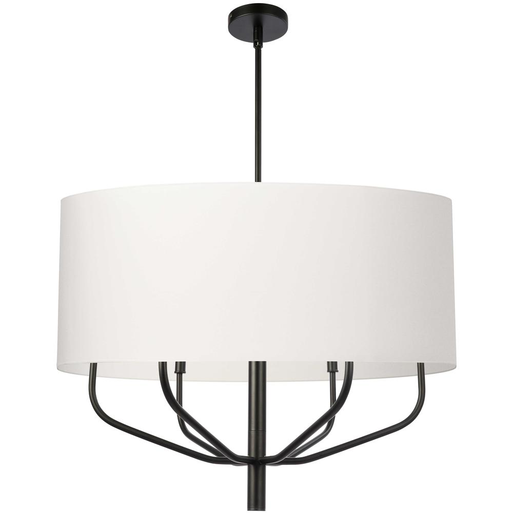 6LT Incandescent Pendant, MB, WH Fabric Shade