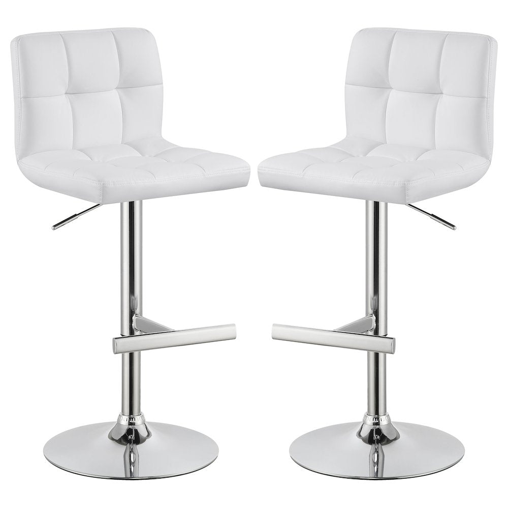 Lenny Upholstered Adjustable Bar Stool White (Set of 2)