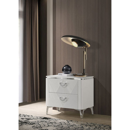 Cassia 2-drawer Nightstand Bedside Table White High Gloss