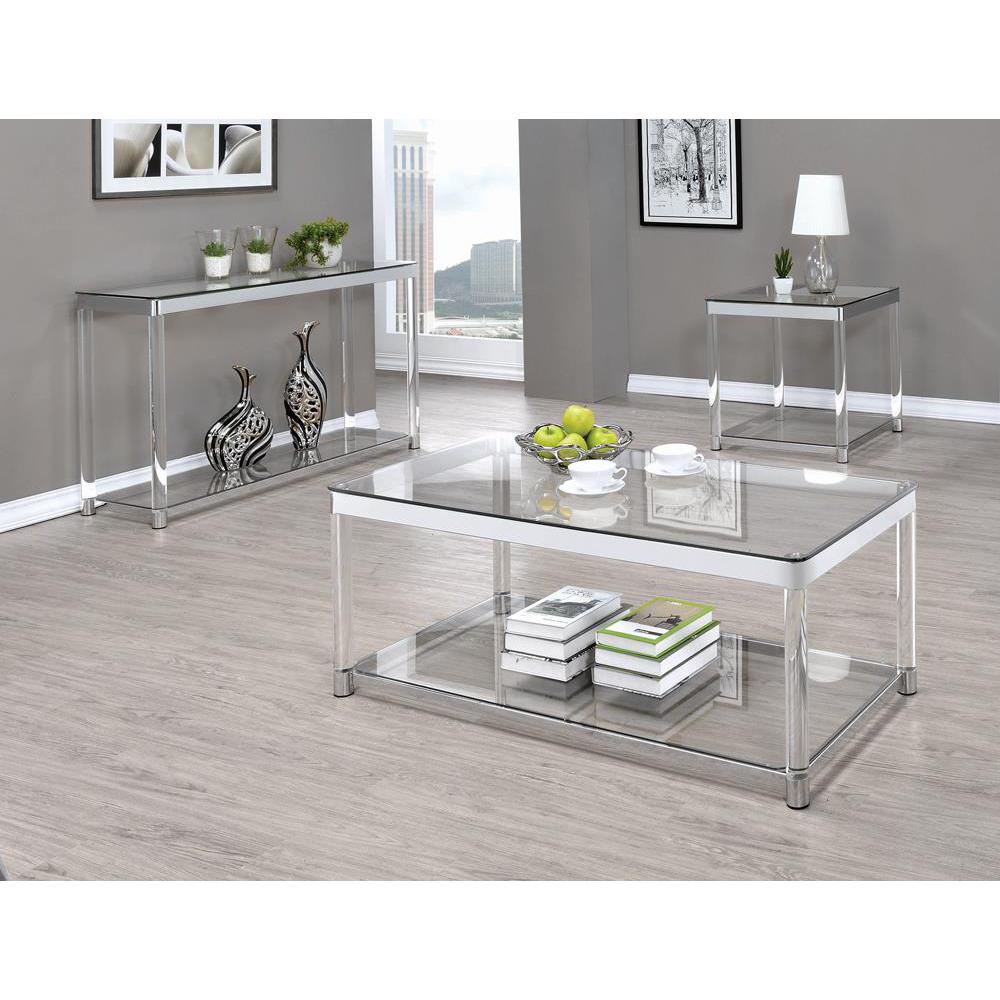 Anne Sofa Table with Lower Shelf Chrome and Clear