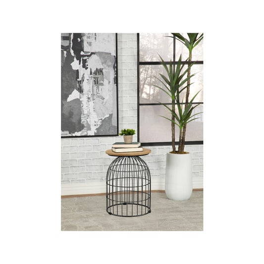 Bernardo Round Wire Frame Side Table Natural and Gunmetal