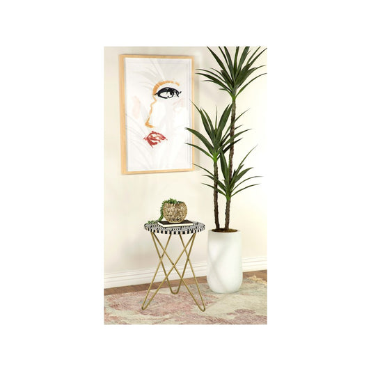 Xenia Round Bone Inlay Accent Side Table White and Gold