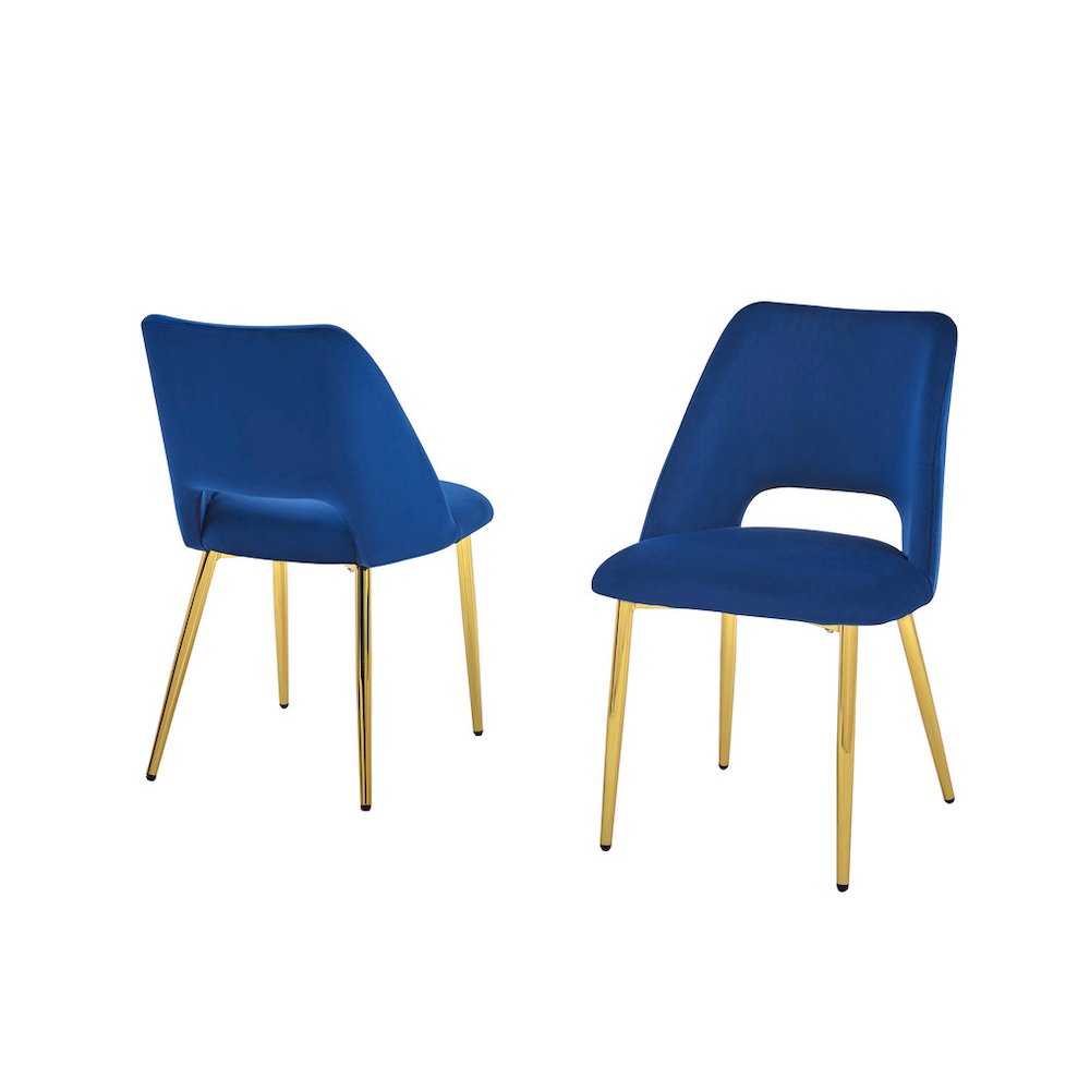 Navy Blue Velvet Dining Side Chair Openback, Chrome Gold, Set of 2