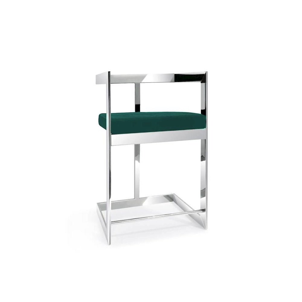 Bar stool, 30'' with Green cushion and stainless steel base