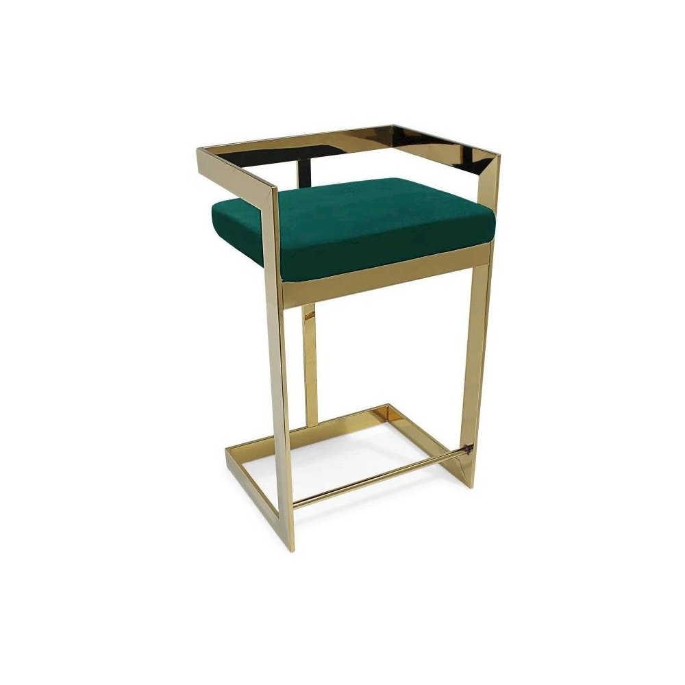 Bar Chair , 30", Gold Base, Green