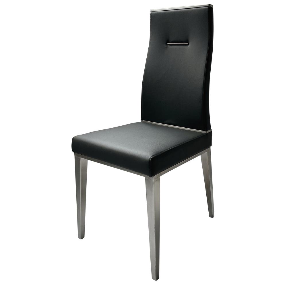 Black Dining Chair With Brushed Stainless Steel, Set Of 4