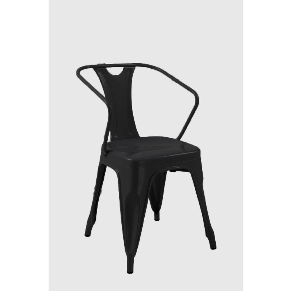 Black Metal Chair With Arm, Set Of 4