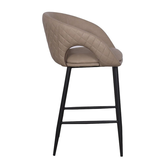 Set of 2 Quilted Taupe Faux Leather Counter Stools