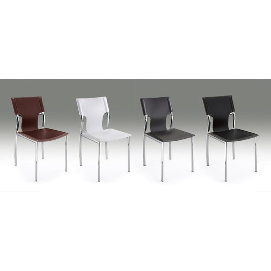 White Leather Side Chair W/Chrome Legs, Set Of 4