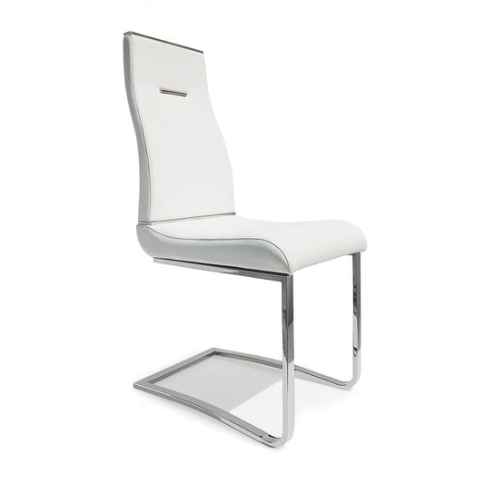 Dining Chair, White Seat With Stainless Steel Base, Set Of 2