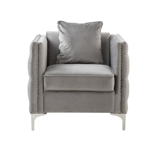 Bayberry Gray Velvet Chair with 1 Pillow
