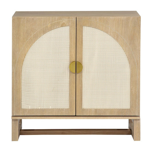 31" Wide 2-Door Accent Cabinet Natural Oak Wood Finish Boho Modern Sideboard