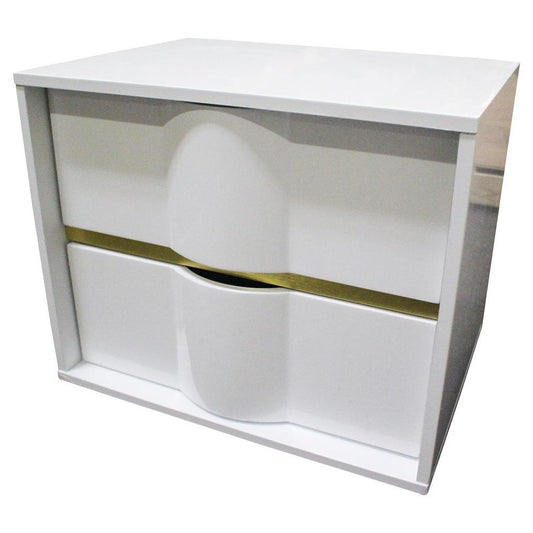 Best Master Havana 2-Drawer Poplar Wood Bedroom Nightstand in White/Gold Trim