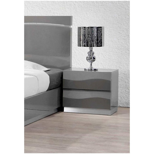 Best Master Leon 2-Drawer Poplar Wood Bedroom Nightstand in Gray High Gloss