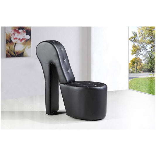 Best Master High Heel Faux Leather Crystal Studs Shoe Chair in Black