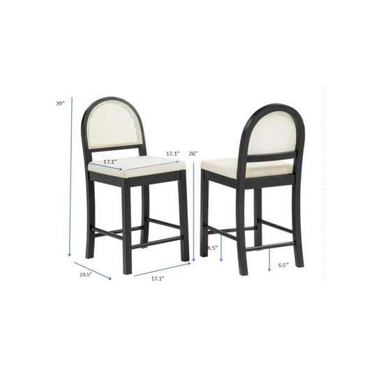 Counter Height Bar Chairs French Country Rattan Cane Back Beige Fabric Seat