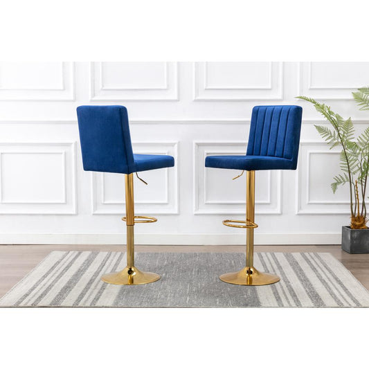 Best Master Yucca Blue/Gold Adjustable Velvet Swivel Bar Stools (Set of 2)