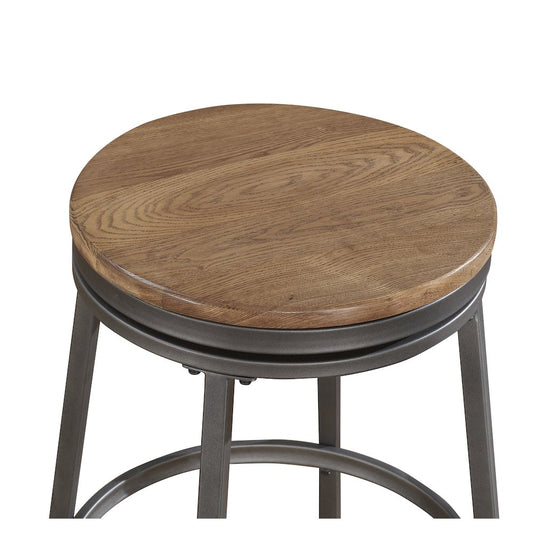 Stockton 30" Backless Metal Swivel Stool - Slate Grey - Golden Oak Seat