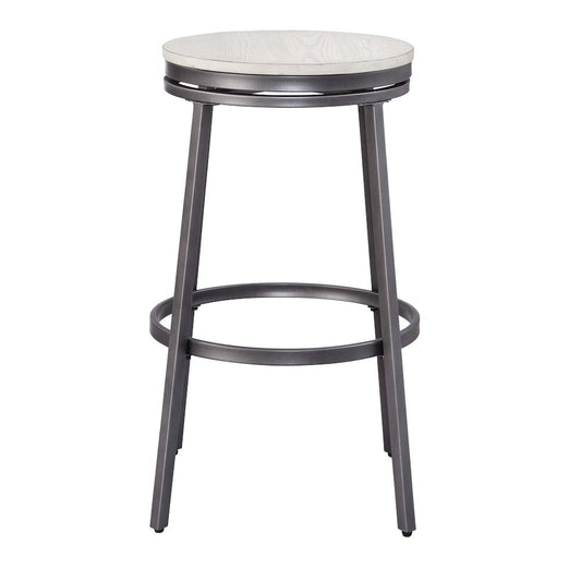 Stockton 30" Backless Metal Swivel Stool - Slate Grey - White Oak Seat