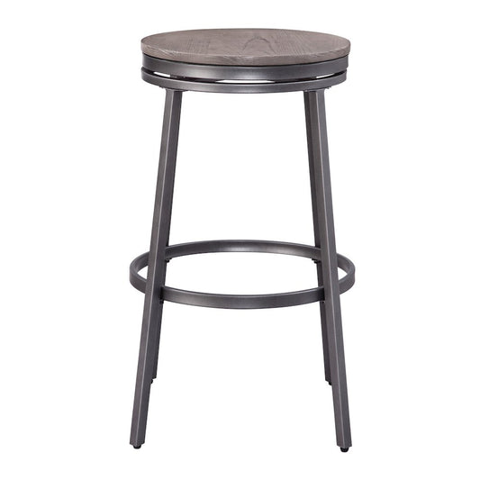 Stockton 30" Backless Metal Swivel Stool - Slate Grey - Grey Oak Seat