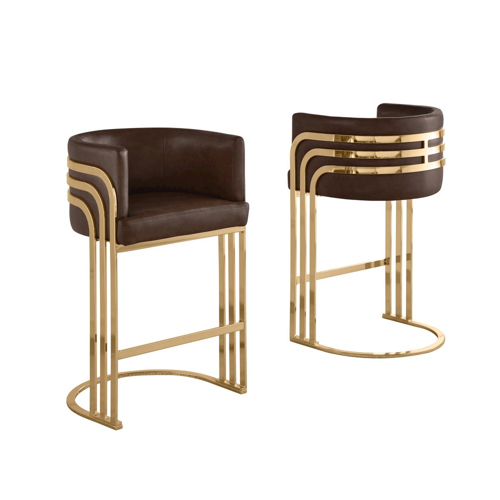 Espresso with Gold Base Barstool, Set of 2