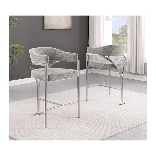 Single Boucle Fabric Barstool Rich Gray with Matte Gold Chrome Base