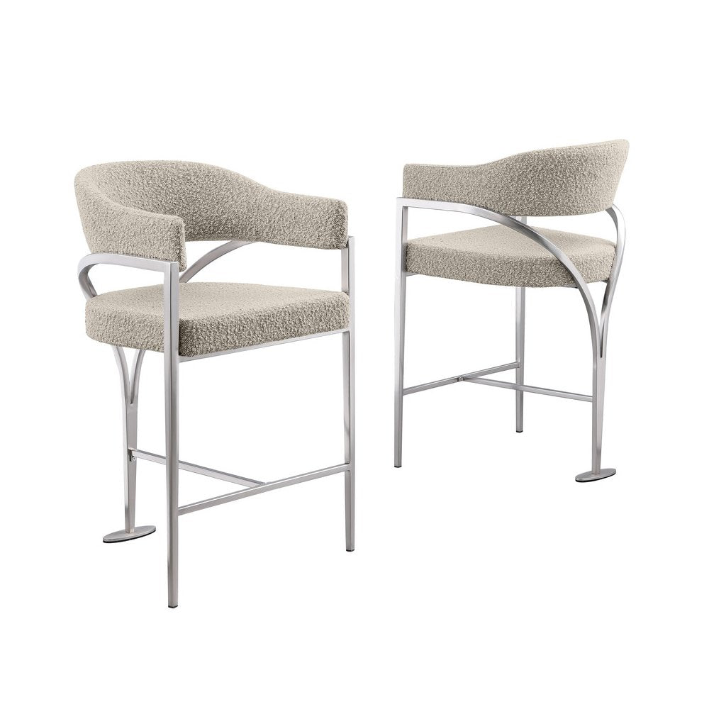Single Boucle Fabric Barstool Gray with Matte Gold Chrome Base