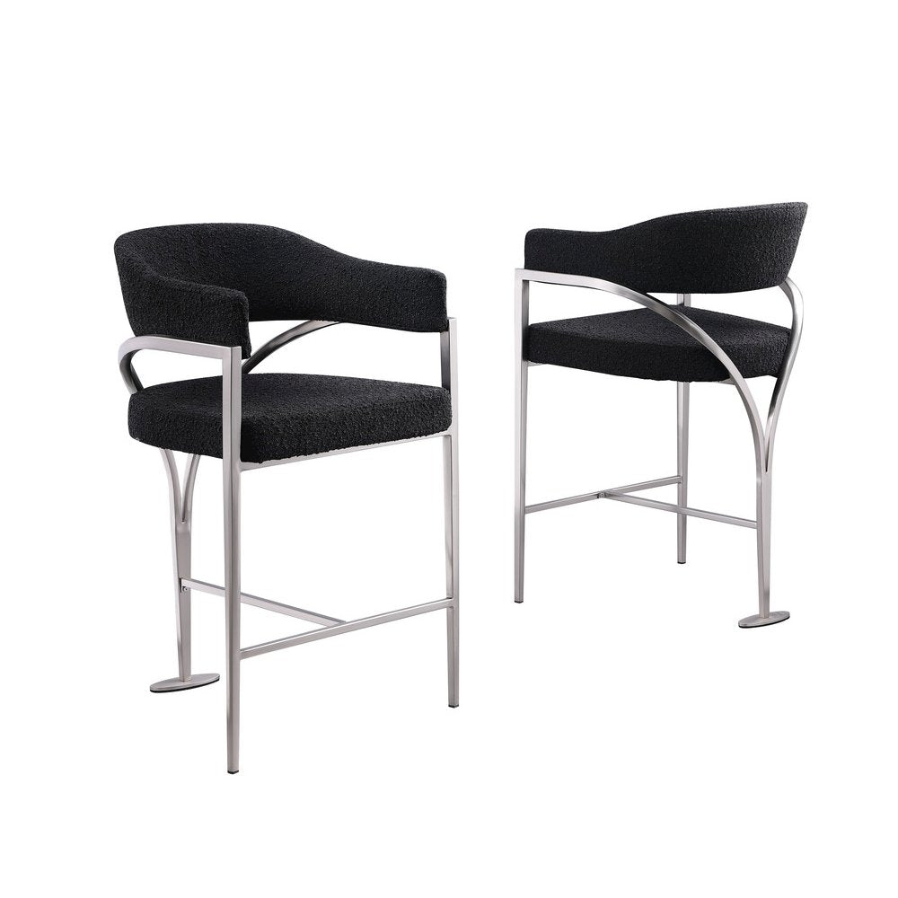 Single Boucle Fabric Barstool Black with Matte Gold Chrome Base