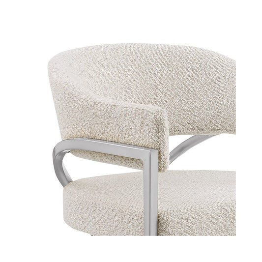 Single Boucle Fabric Barstool Cream with Matte Gold Chrome Base