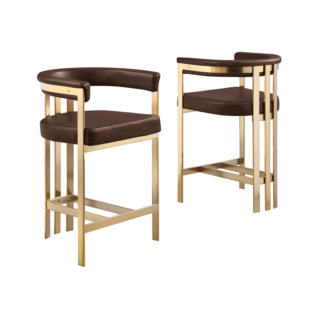 Single Leather-Aire Barstool Espresso with Gold Chrome Base