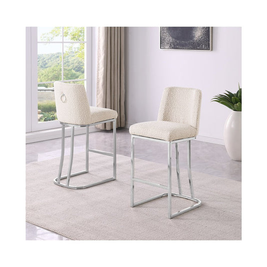 Cream With Silver Base Barstools, Set Of 2